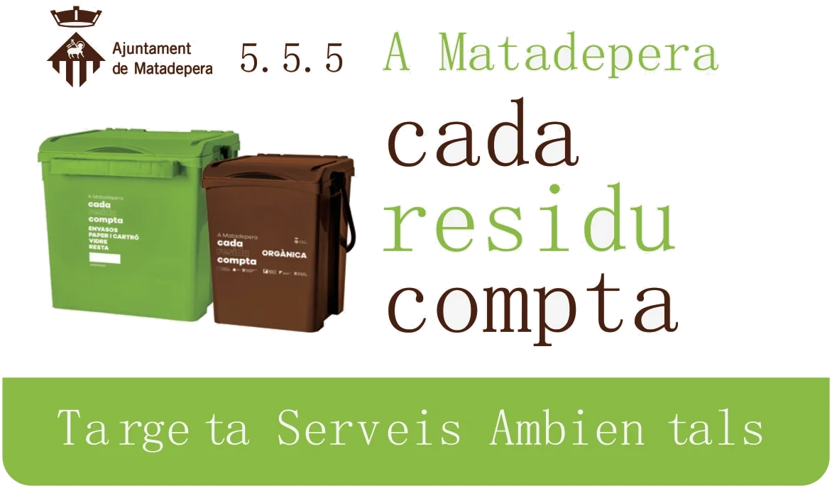 Municipal environmental services card from Ajuntament de Matadepera showing recycling containers