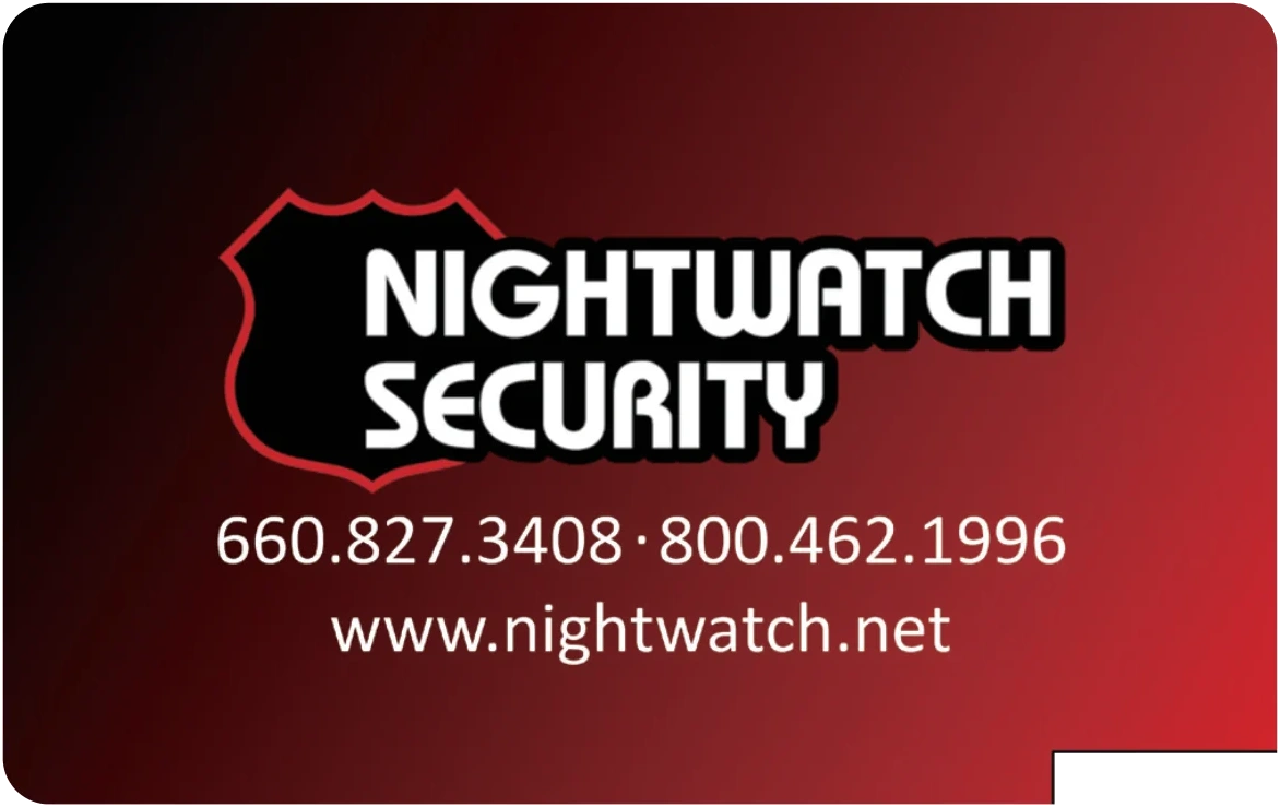 Red and black Nightwatch Security branded card