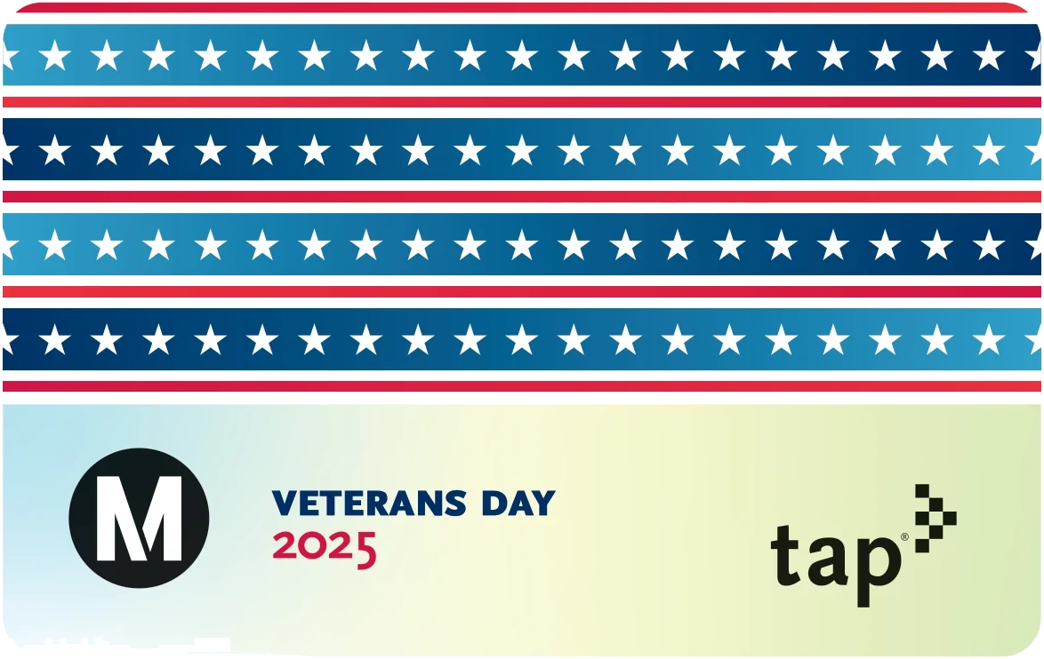 LA Metro TAP card with stars-and-stripes banding for Veterans Day 2025