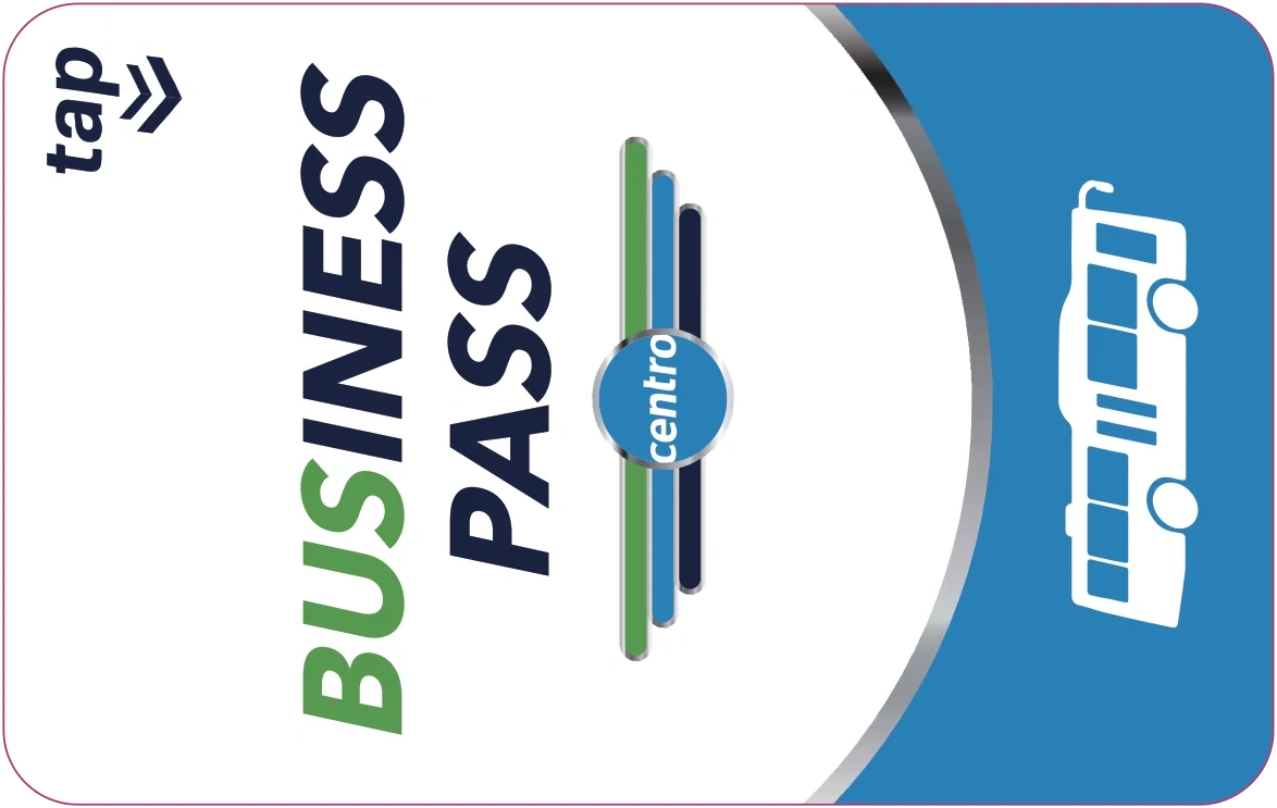 centro Business Pass transit card with a stylised white bus on blue